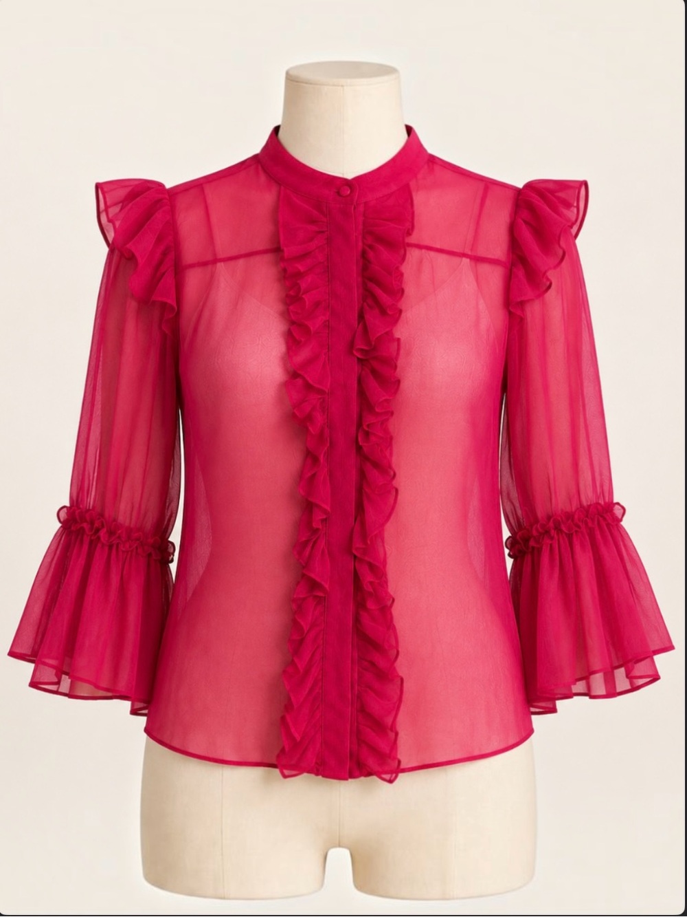 Alice + Olivia Silk Chiffon Ruffle Blouse Sheer Top Bell Sleeves Whimsigoth S - Picture 6 of 16